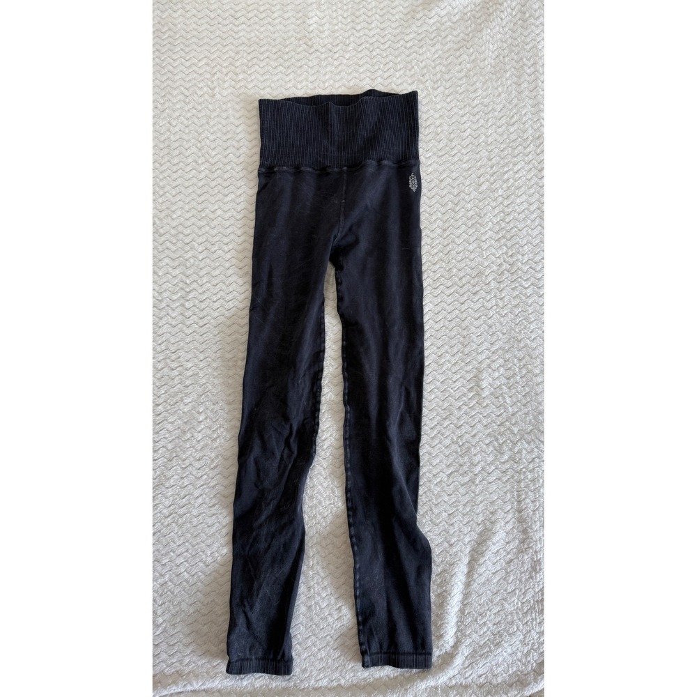 Free People Movement Good Karma Ribbed Leggings Black Mineral Wash High Rise